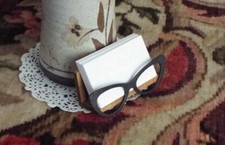 Handmade Cat Eyeglasses Wooden Desktop Business Card Holder