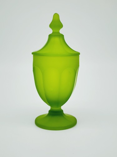 Vintage Frosted Green Glass Candy Dish, Tall and Lidded, Westmoreland Glass