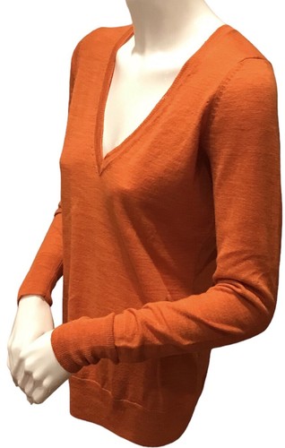 THE LIMITED Sweater Medium Orange Wool Blend V-Neck Long Sleeves Pullover - Picture 2 of 11