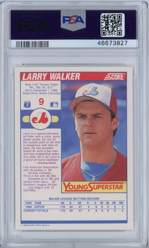1990 Score Young Superstars #9 Larry Walker PSA 8 NM-MT POP 45 - Picture 4 of 6