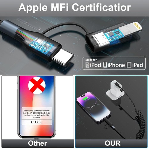 2in1 60W Coiled Type C Cable Charger For Samsung S25 S24 S23 iPhone 16 15 14 13 - Picture 7 of 10