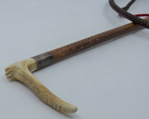 Braided Leather Horse Training Whip Elk Antler horn sterling Abercrombie & Fitch - Picture 4 of 12