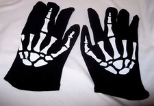 MEN WOMEN KIDS BLACK WHITE LARGE SKELETON MIDDLE FINGER COSTUME GLOVES-NEW 
