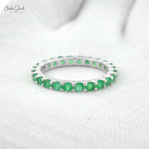 1.30 CTW Emerald Eternity Band 14k White Gold Handmade Engagement Ring For Women - Picture 4 of 11