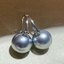 Gorgeous AAA 14MM Gray round Shell pearl earring Casual Party Modern Beaded