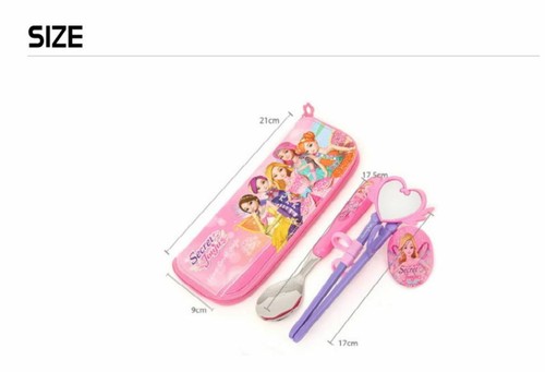 TV Anime Girl Princesse Secret JouJu Spoon Mirror Training Chopsticks Set Pink - Picture 5 of 5