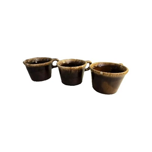  Hull Pottery Brown Drip Glaze Coffee/ Cups Oven Proof USA Set of 3 Imperfect