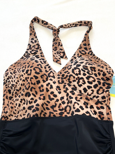 Bal Harbour Swim Animal Print One Piece Halter Swimsuit Tummy Control Size 12 - Picture 2 of 12