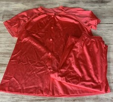 Vintage Vanity Fair Rose Coral Pajama Lounge 2Pc Set Silky Nylon Lace - Sz S
