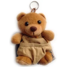 5" Plush Teddy Bear Wearing Overall Animal 3D Zippered Coin Pouch Bag Key Chain