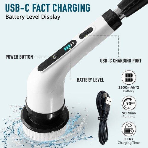 Rechargeable Electric Cordless Cleaning Brush Spin Scrubber Turbo Scrub Cleaner - Picture 7 of 7
