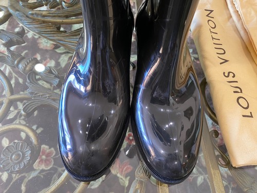 100% AUTHENTIC Louis Vuitton LV Monogram Rubber Rain Boots Shoes [Size 38] Black - Picture 3 of 16