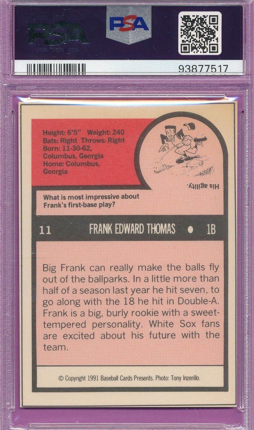 PSA 9 MINT REPLI-CARD FRANK THOMAS HOF 1991 SS/ROOKIE #11 HAND CUT GRADED *TPHLC view 4