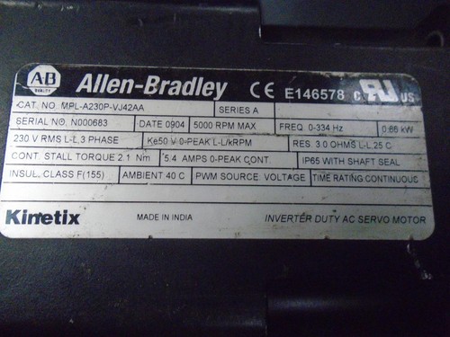 SERVO MOTOR DE AIRE ACONDICIONADO ALLEN BRADLEY MPL-A320P-VJ42AA - Imagen 2 de 2