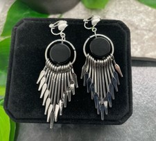 2 Earring Set Clip-On Silver-tone Retro Boho Dangle Drop New Free Ship A4409