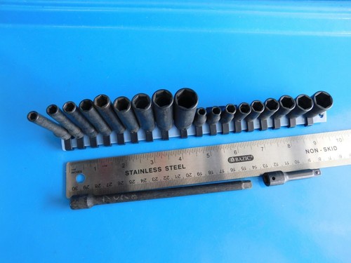 USED, SNAP ON TOOLS 1/4 IN. DR. "SAE" SHORT & DEEP SOCKETS,+ 2 EXTENSIONS, 20 PC - Foto 2 di 9