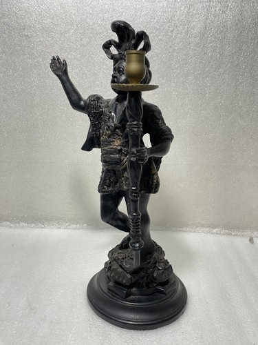 Vintage Italian Resin Blackamoor Statue Figurine Candlestick with Bronze Torch - Picture 6 of 10