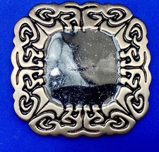 Vintage black Enamel and silver flower theme square rounded corner belt buckle