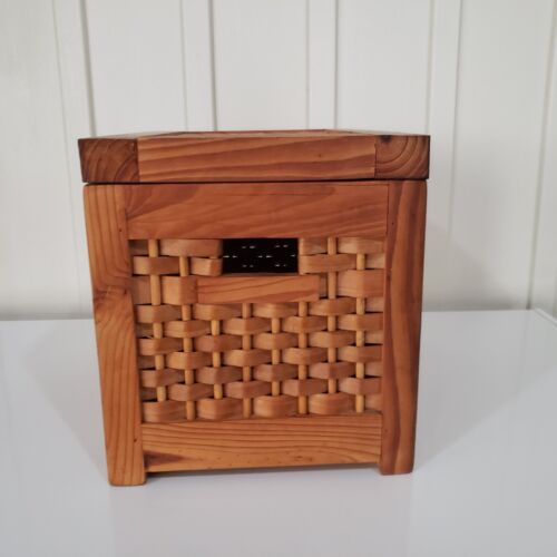 Vtg Unique Woven Basket/Trunk Hinged Lid 13X9.5X10.25" MCM Storage Rustic Decor - Picture 8 of 18
