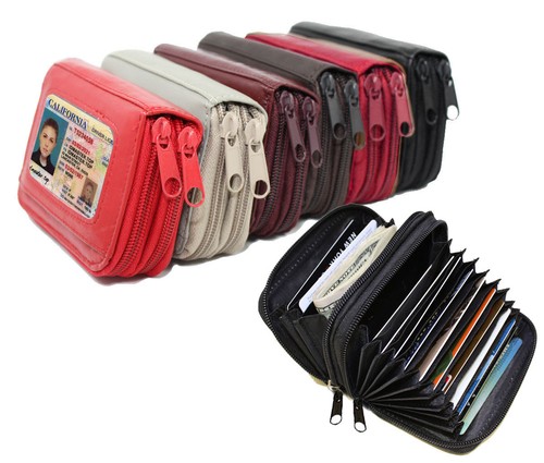 RFID BLOCKING LADY'S GENUINE LEATHER ACCORDION ZIP WALLET CREDIT CARD ORGANIZER - Picture 2 of 43
