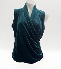 Vintage Velvet Blouse Top MEDIUM Blue Green Valerie Bertinelli Womens NEW