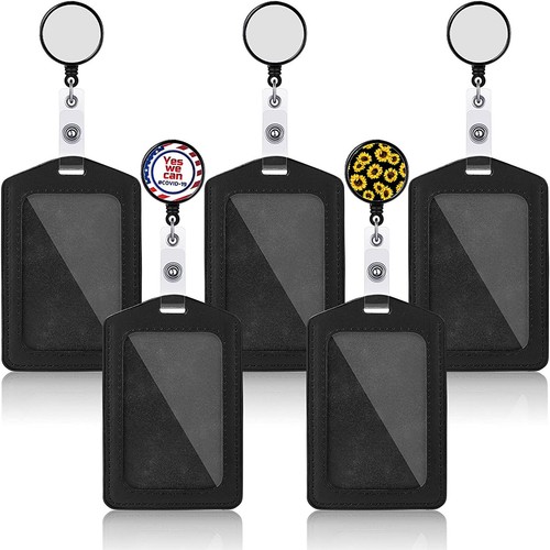 Leather Business ID Badge Card Holder & Retractable Lanyard Neck Strap Band New - Picture 3 of 11