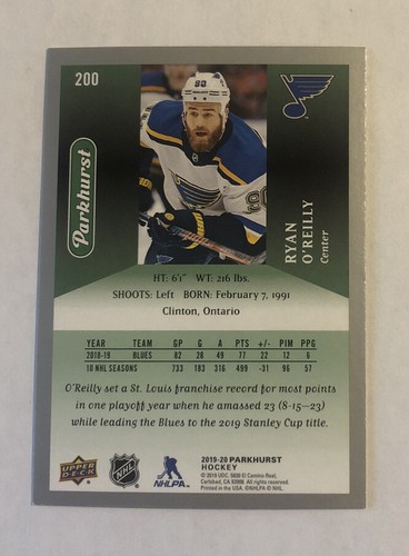 Ryan O'Reilly 2019-20 Upper Deck Parkhurst Hockey Silver #200 St. Louis Blues - Picture 2 of 2