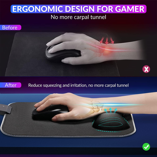 Gimars RGB Mouse Pad with Wrist Rest Support,12 X 10 Inch Extra Large Ergonomic  - Picture 4 of 12