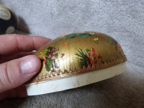VINTAGE Victorian Paper Mache Golden Easter Egg Candy Container Ornament 5" - Picture 8 of 11