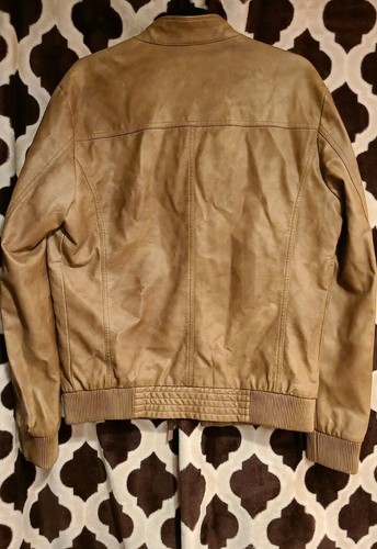 Vintage ZARA Brown Leather Bomber Jacket (Honey Brown) - Picture 9 of 10