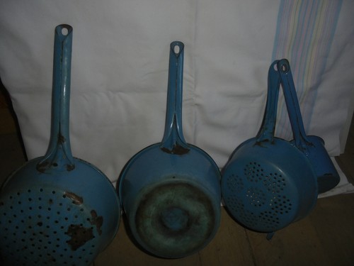 33810 4x Emaille enamel Sieb Topf colander blau weiß white blue strainer - Bild 3 von 6
