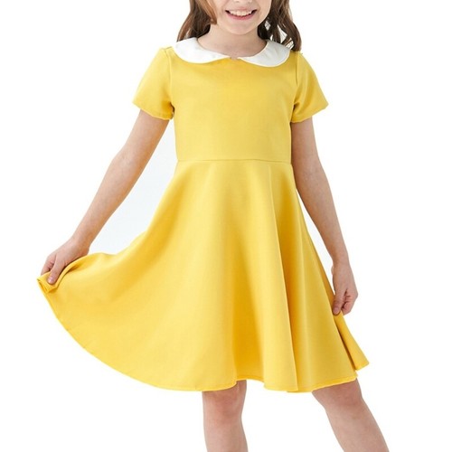Stylish Short Sleeve Dress Solid Color For Girl Comfortable & Breathable Fabric - Picture 14 of 38