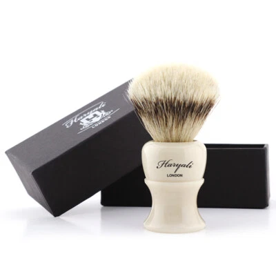 HARYALI LONDON Silvertips Badger Shaving Brush for Men - Resin Handle - Ivory Color - Best Gift