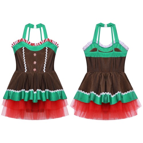 Kids Girls Dress Photo Shoot Xmas Costume Fancy Dress-up Skirt Brown Halter - Picture 2 of 15