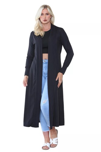 WOMANS RIBBED LONG FULL SLEEVE MAXI LONG LENGTH BOYFRIEND CARDIGAN - Picture 2 of 4