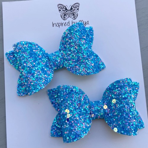 2x Hair Clips Girls Bow Hair Accessories Leather Glitter Piggy Tail Pigtail Bow - Picture 16 of 45