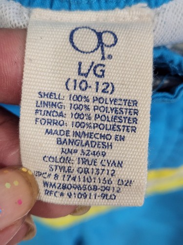 Op (Ocean Pacific) Boys Swim Trunks Size Large (10/12) blue yellow stripe pocket - Picture 4 of 5