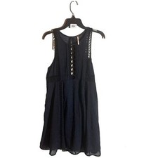 Free People Women's Wherever You Go Crocheted Mini Dress Size 4 Navy