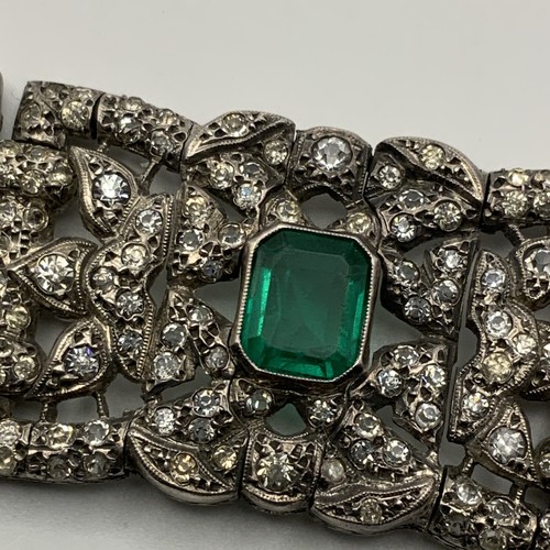 French Deco Lazarus Green Emerald & White Diamond Paste Sterling Bracelet 59.5g - Bild 8 von 22