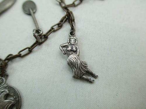 Vintage Antique Hawaii Sterling Silver Charm Bracelet Articulated Hula 925 502F - Picture 14 of 17
