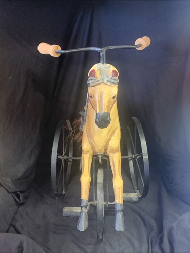 Antique Hand-Carved Wooden Horse Tricycle Velocipede Display 14" Tall - Picture 7 of 11