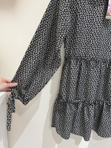 Boohoo Petite Dress Size 8 New Black Floral Fit Flare Long Sleeve Party Occasion - Picture 4 of 10