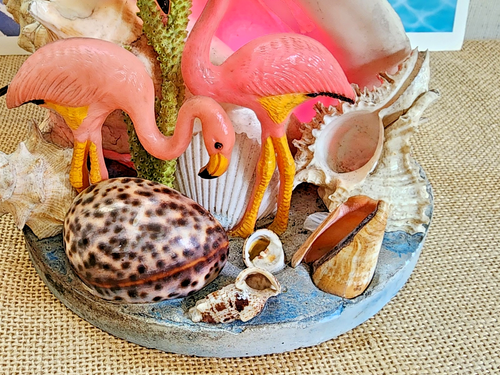 🌴🦩 Vintage 'Old Miami' Flamingo Shell Tropical plaster base Nightlight Lamp - Picture 14 of 14