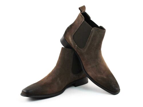 Echtwildleder dunkelbraun Herrenkleid Chelsea Stiefel Mandelzehenpartie Lederfutter AZAR - Bild 6 von 8