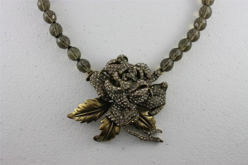 Heidi Daus Rose Smoky Grey Bead Necklace White Cry