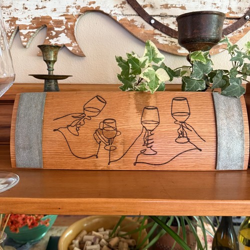 Weinfass Stab Wand Dekor durchgehende Linie Kunst Hände halten Weingläser 15" - Bild 2 von 12