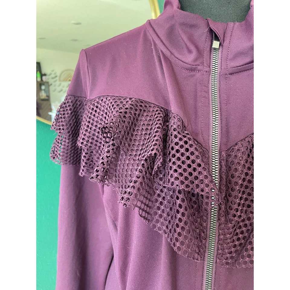 Livi Mesh Ruffle Zip Jacket Womens 14/16 XL Purple Romantic Softcore Athleisure - Image 2 of 4