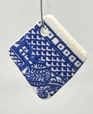 Tumbled Sea Glass Pottery Drilled Pendant Blue Willow Japanese Abstract lot1872
