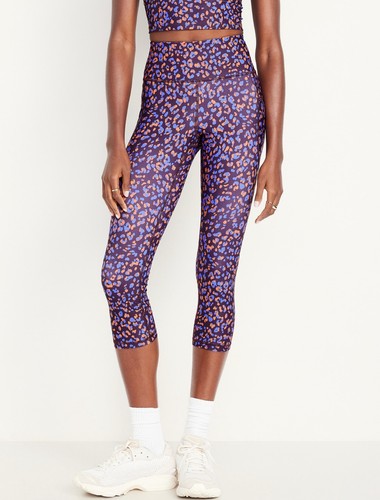 Old Navy High-Waisted PowerSoft Crop Pocket Leggings Purple Cheetah Size Medium