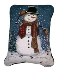 Vintage Snowman Tapestry Pillow Traditional Decor K.Jennings 13x17 Country Chic 